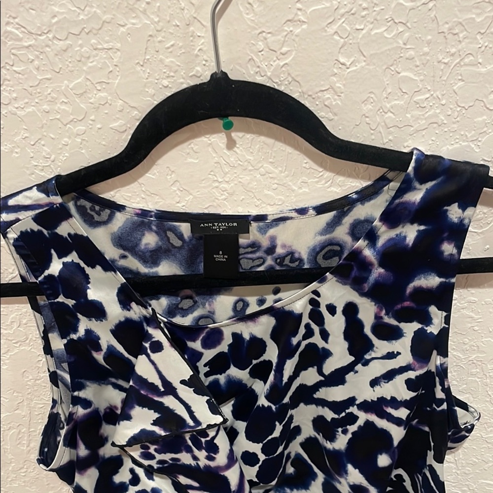 Ann Taylor Blue and White Sleeveless Blouse